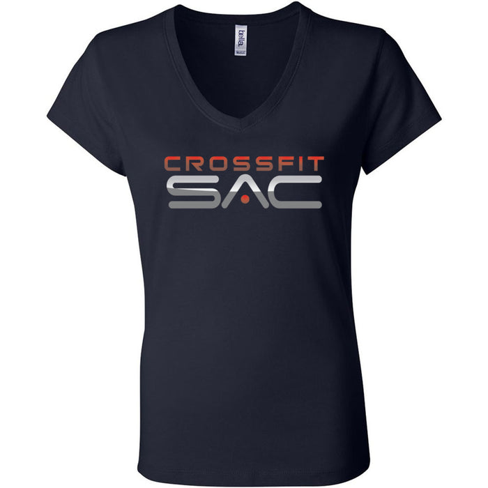 CrossFit SAC - 100 - Red & Silver - Women's V-Neck T-Shirt