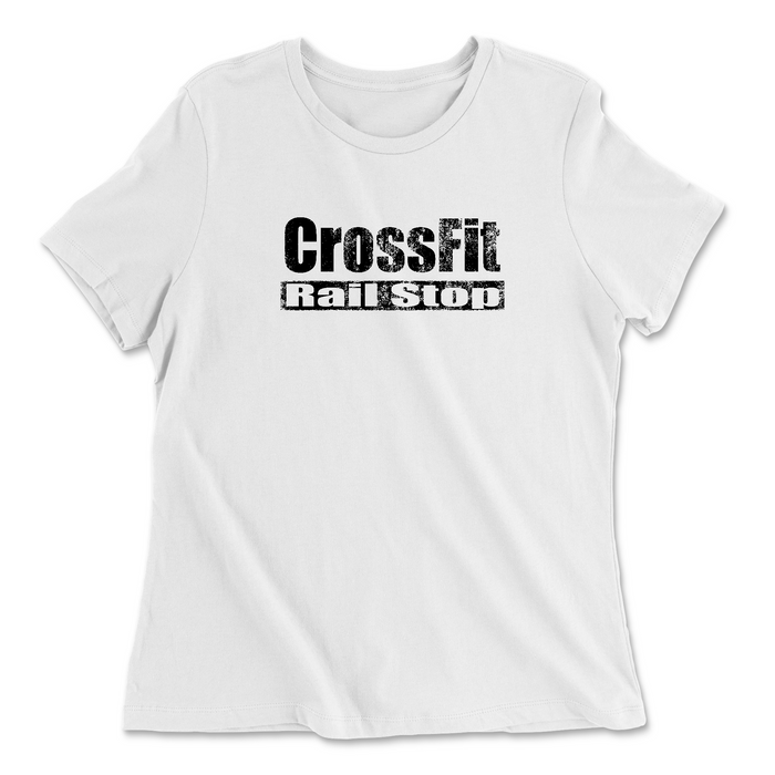 CrossFit Rail Stop Distressed (Black) Womens - Relaxed Jersey T-Shirt