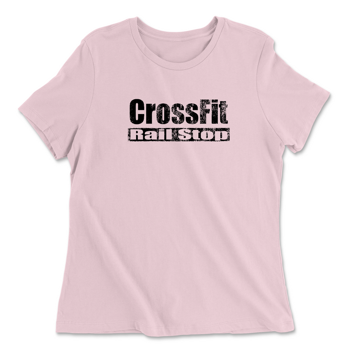 CrossFit Rail Stop Distressed (Black) Womens - Relaxed Jersey T-Shirt