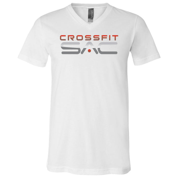 CrossFit SAC - 100 - Red & Silver - Men's V-Neck T-Shirt
