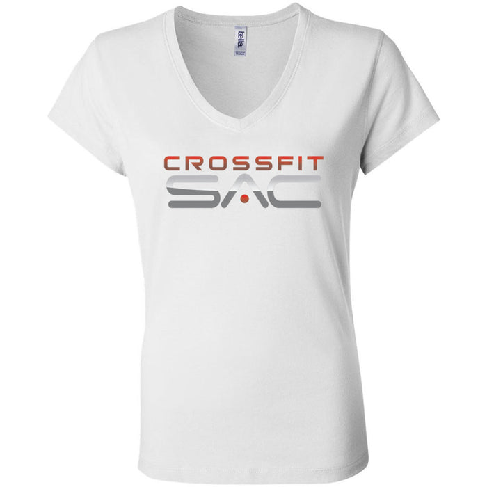 CrossFit SAC - 100 - Red & Silver - Women's V-Neck T-Shirt