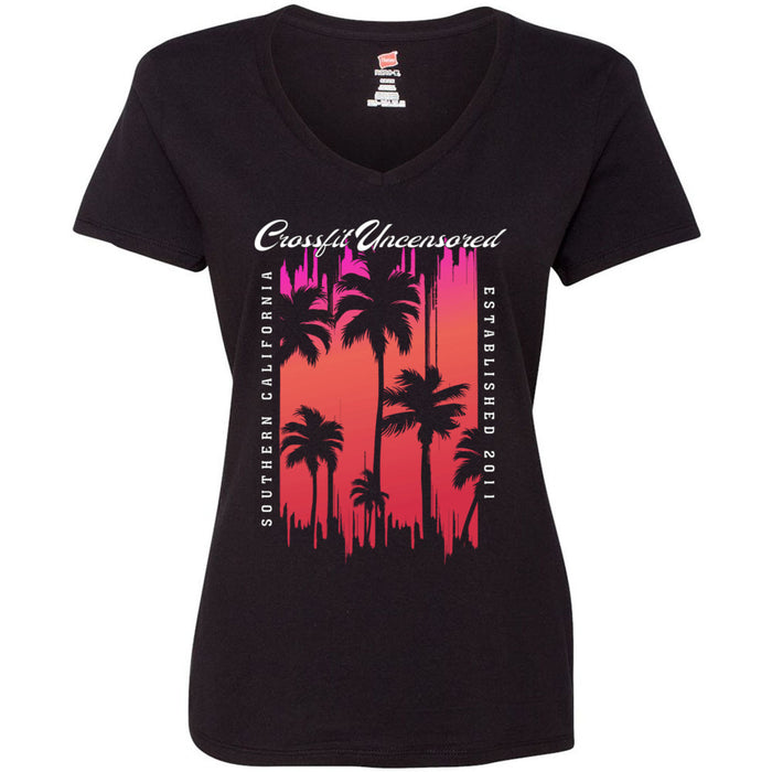 CrossFit Uncensored - 100 - Summer (Palm Tree) Women's V-Neck T-Shirt