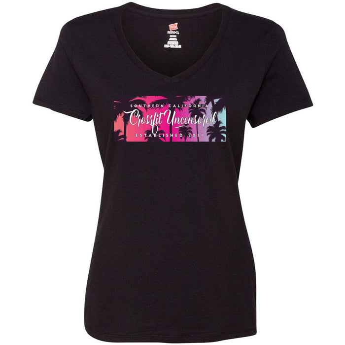 CrossFit Uncensored - 100 - Summer (Palm Tree 2) Women's V-Neck T-Shirt